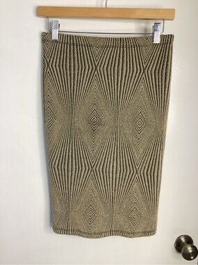 Lovely Day Beige & Metallic Gold Geometric Knit Pencil Skirt M